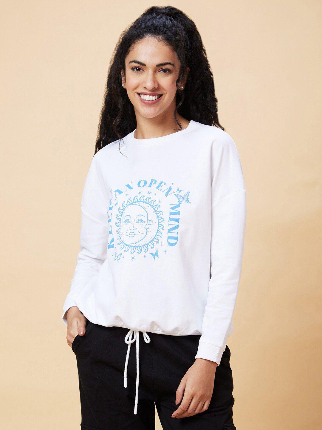 globus white typography printed pure cotton pullover