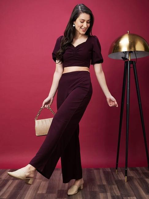 globus wine crop top with trousers