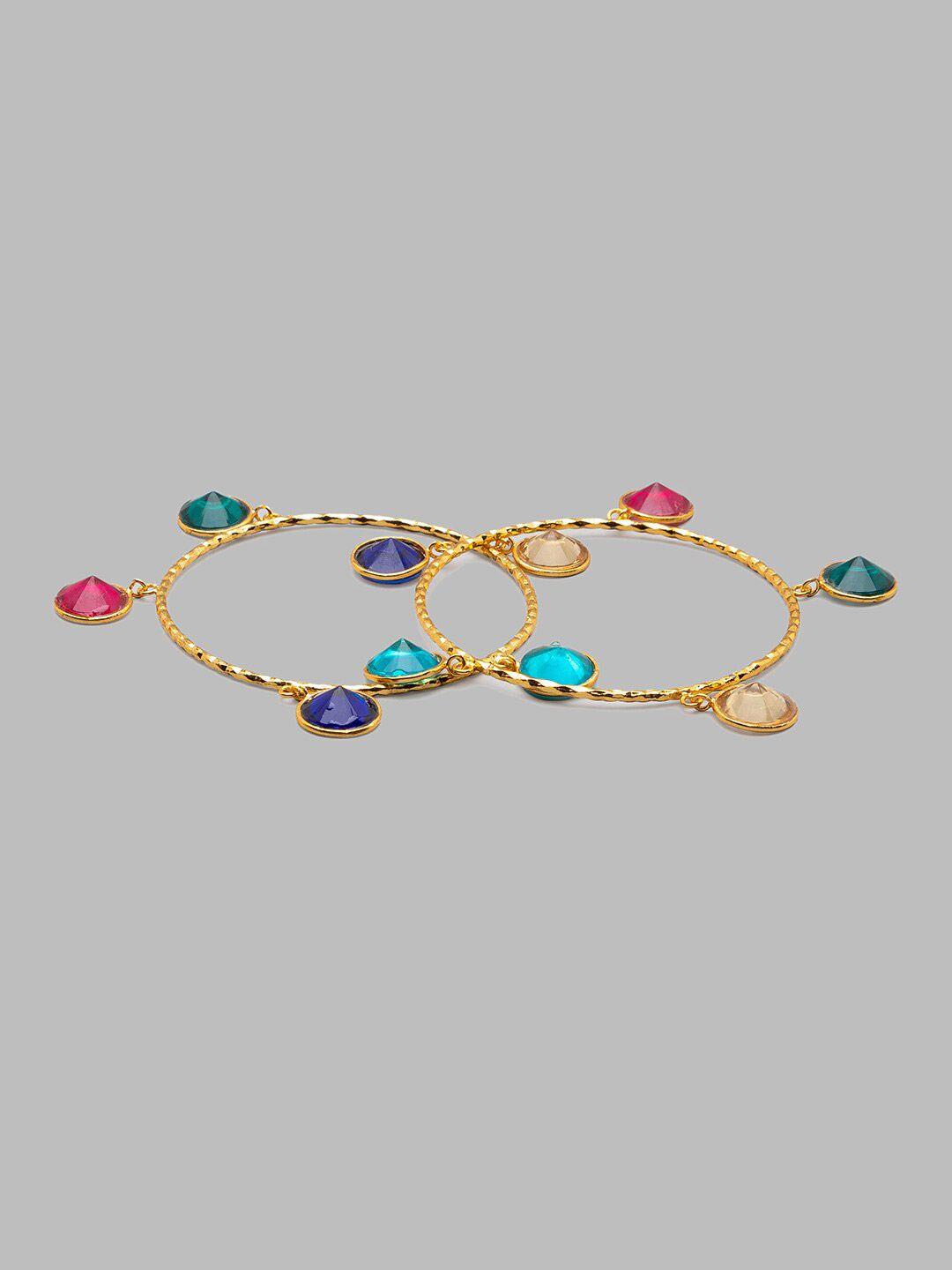 globus women 2 gold-toned & blue gold-plated bangle-style bracelet
