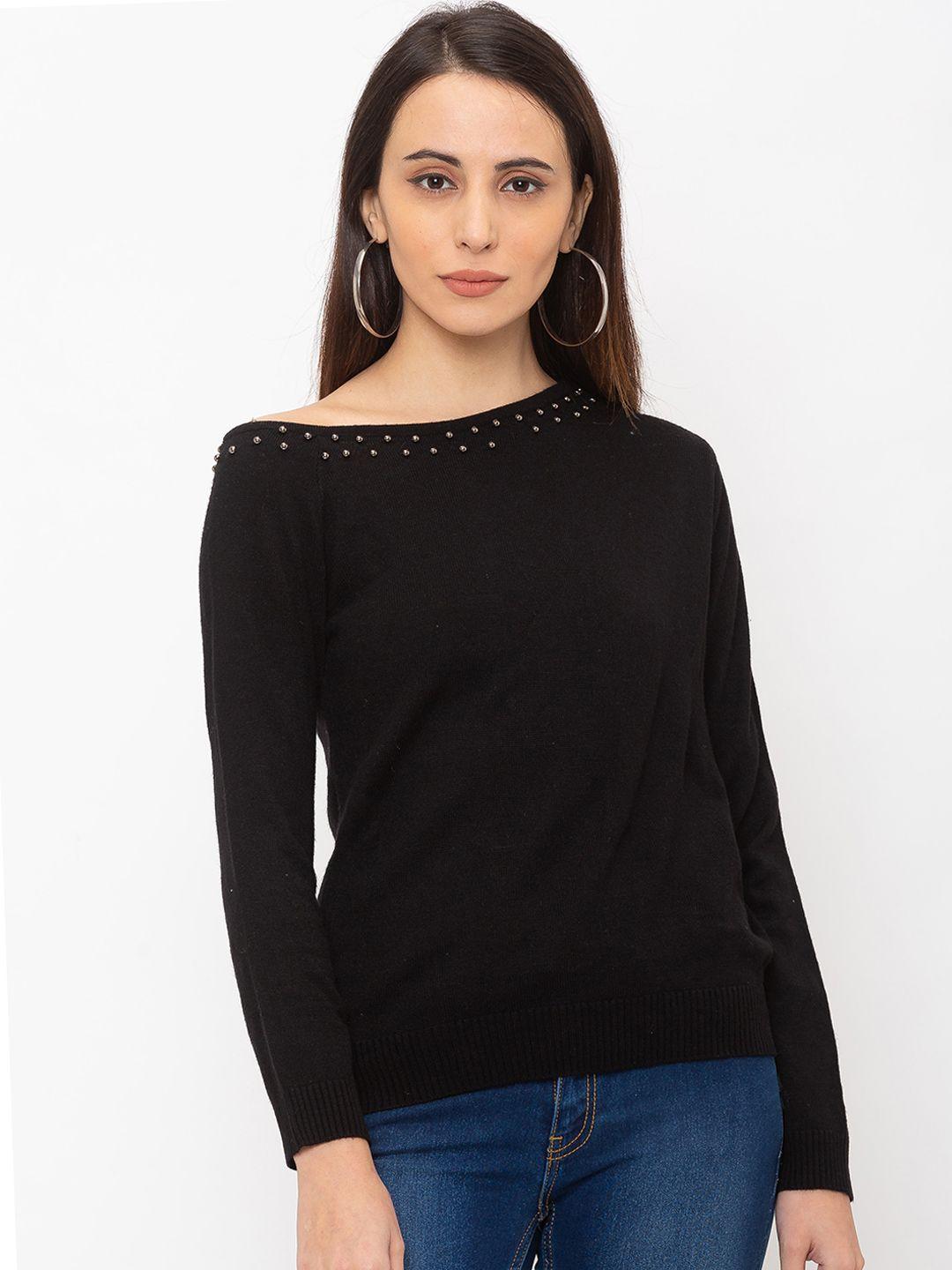 globus women black solid pullover sweater
