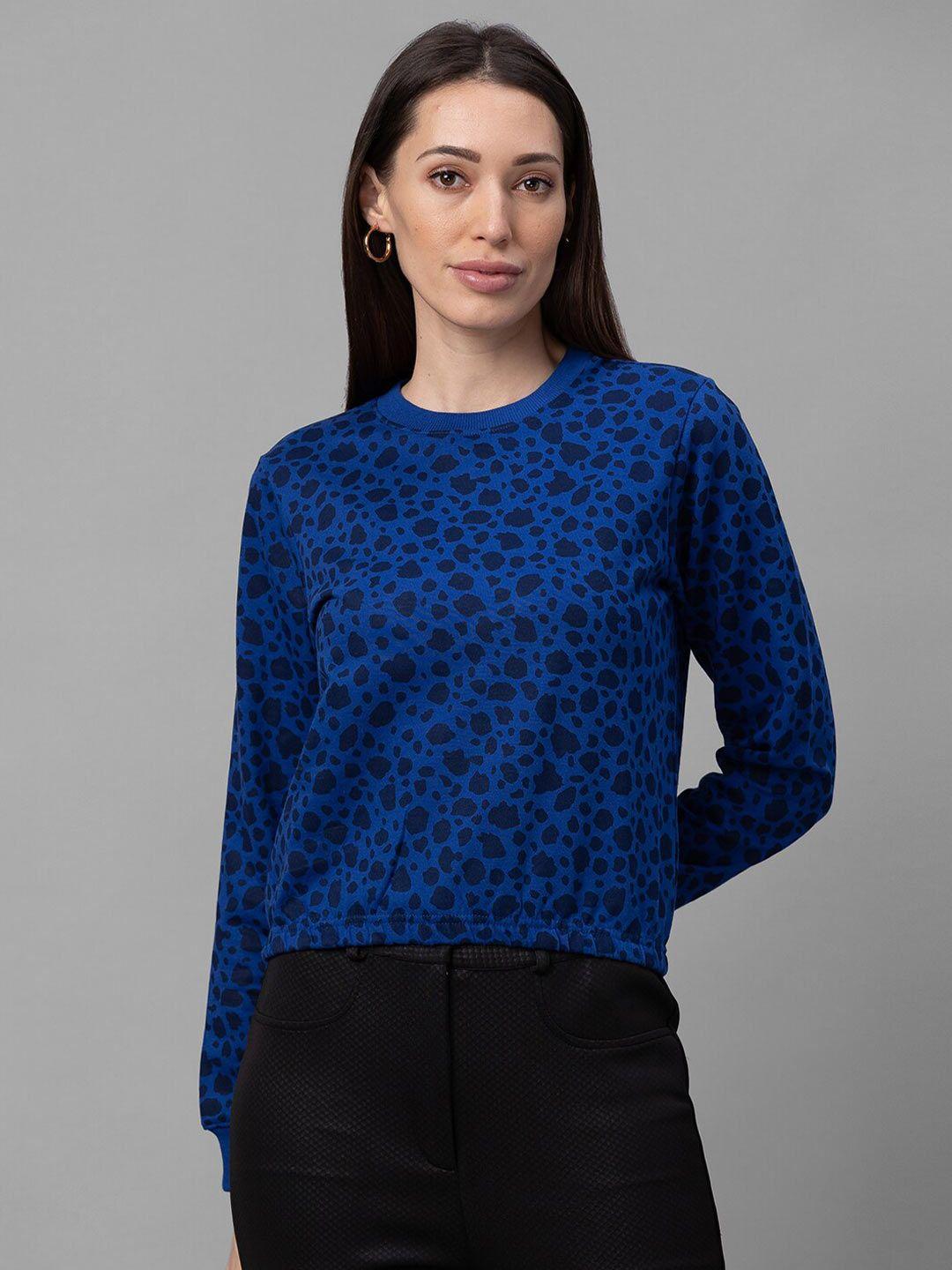 globus women blue & black printed cotton t-shirt