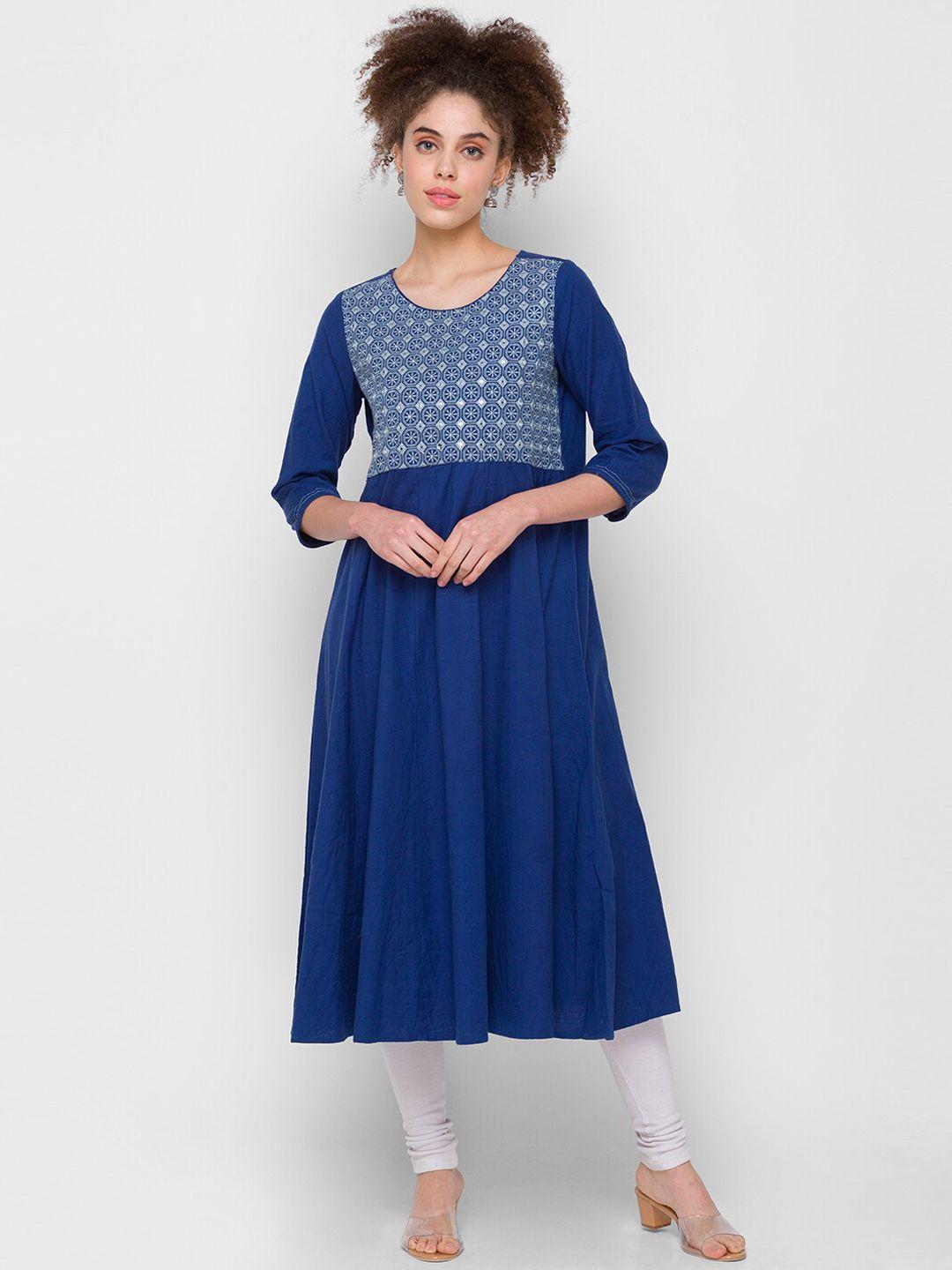 globus women blue embroidered anarkali kurta