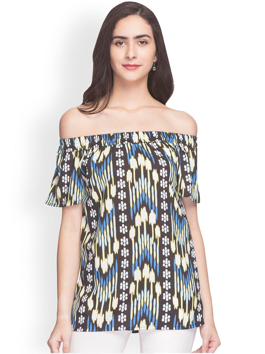 globus women blue printed off shoulder top