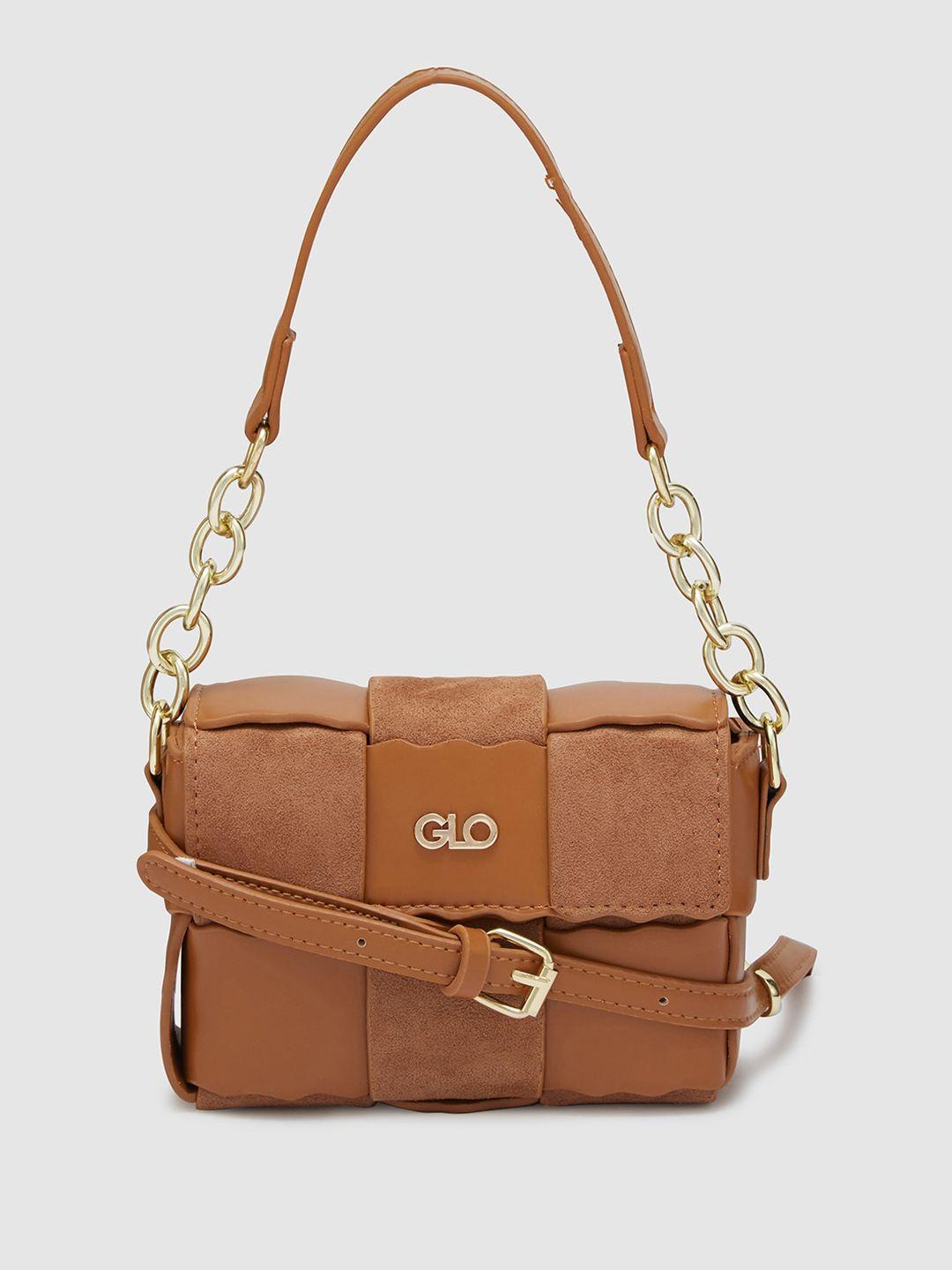 globus women brown self design casual handheld bag