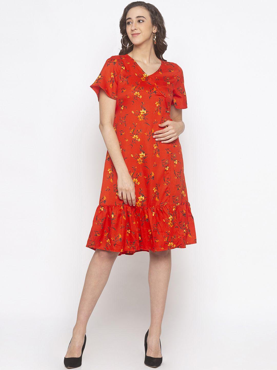 globus women coral orange printed wrap dress