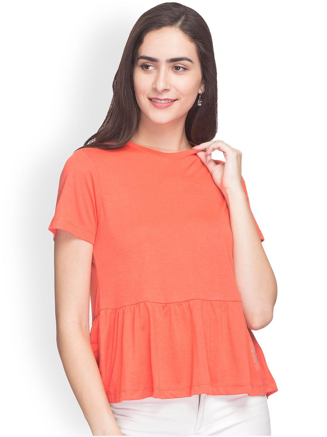 globus women coral solid peplum top