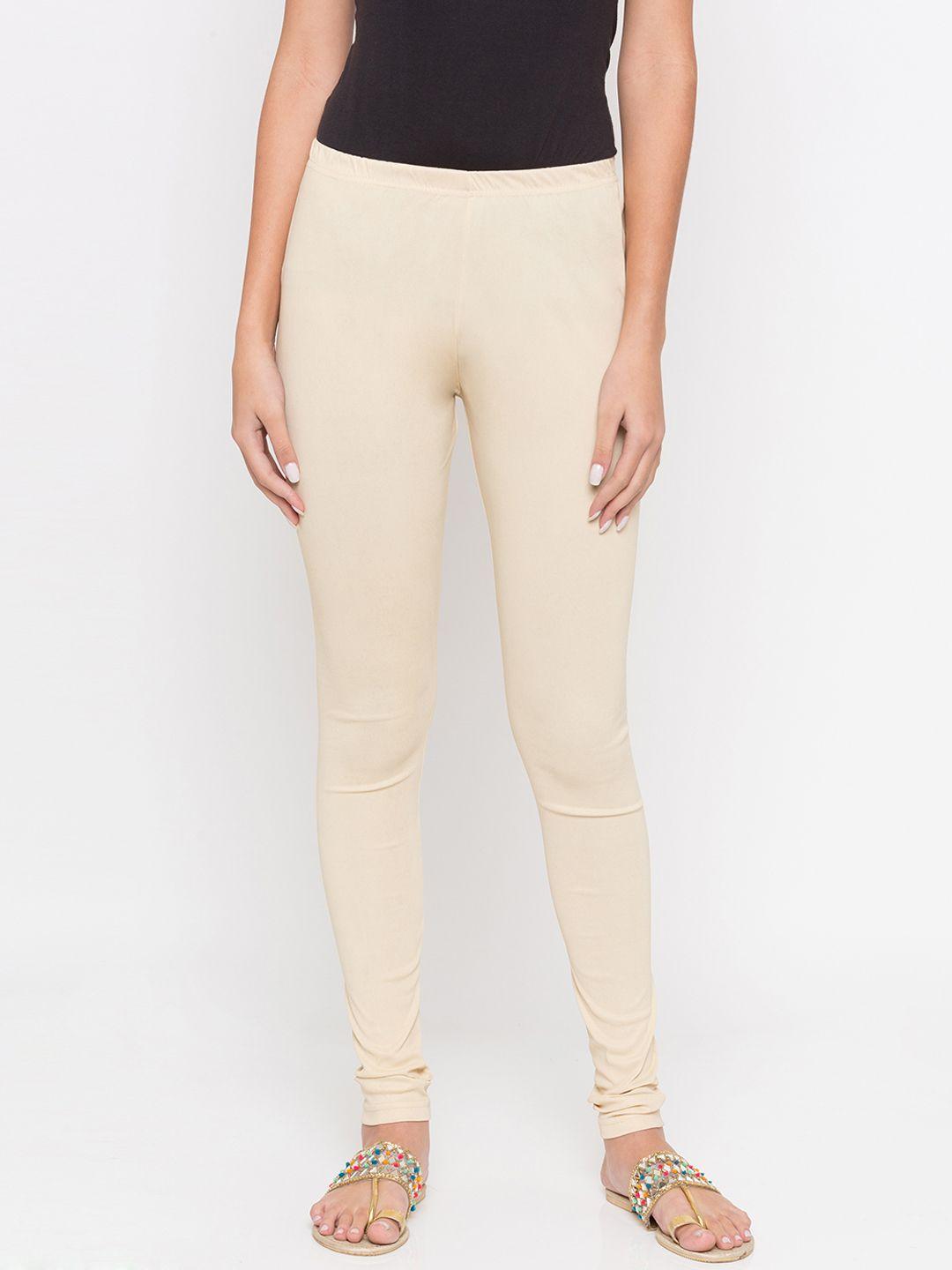 globus women cream-coloured churidar-length leggings