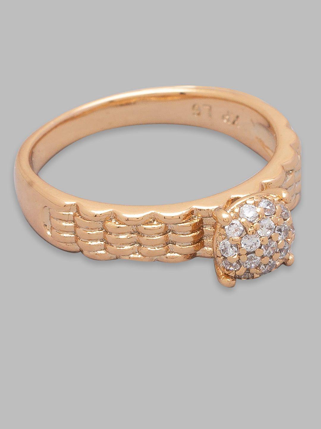 globus women gold-plated & white cz-stone studded finger ring