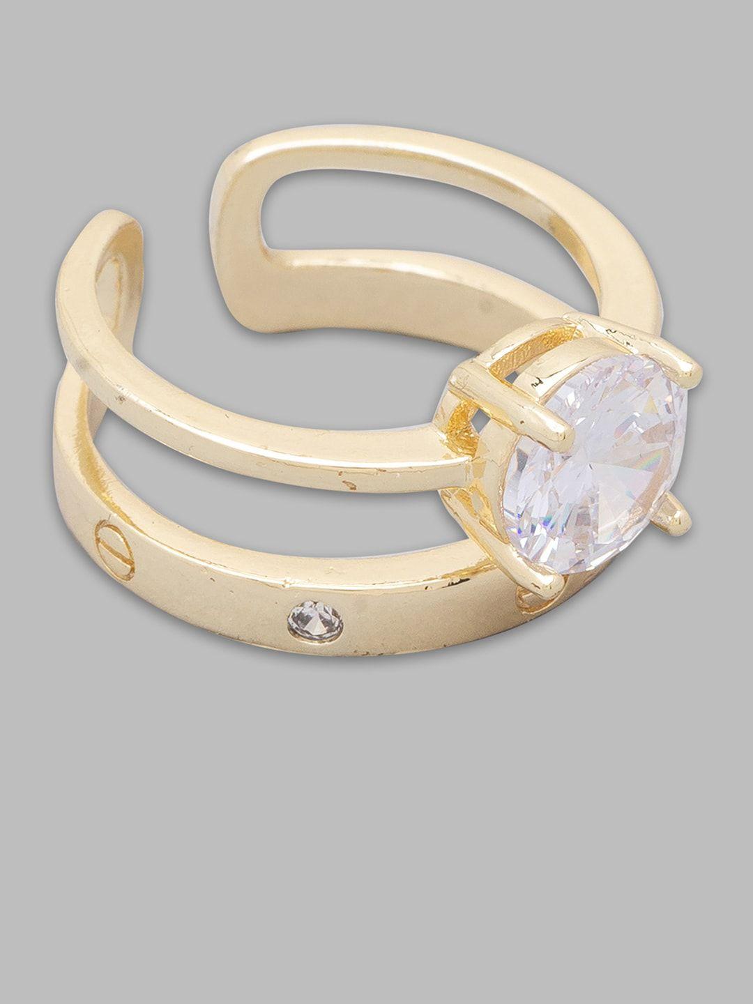 globus women gold-plated white cz-stone studded finger ring