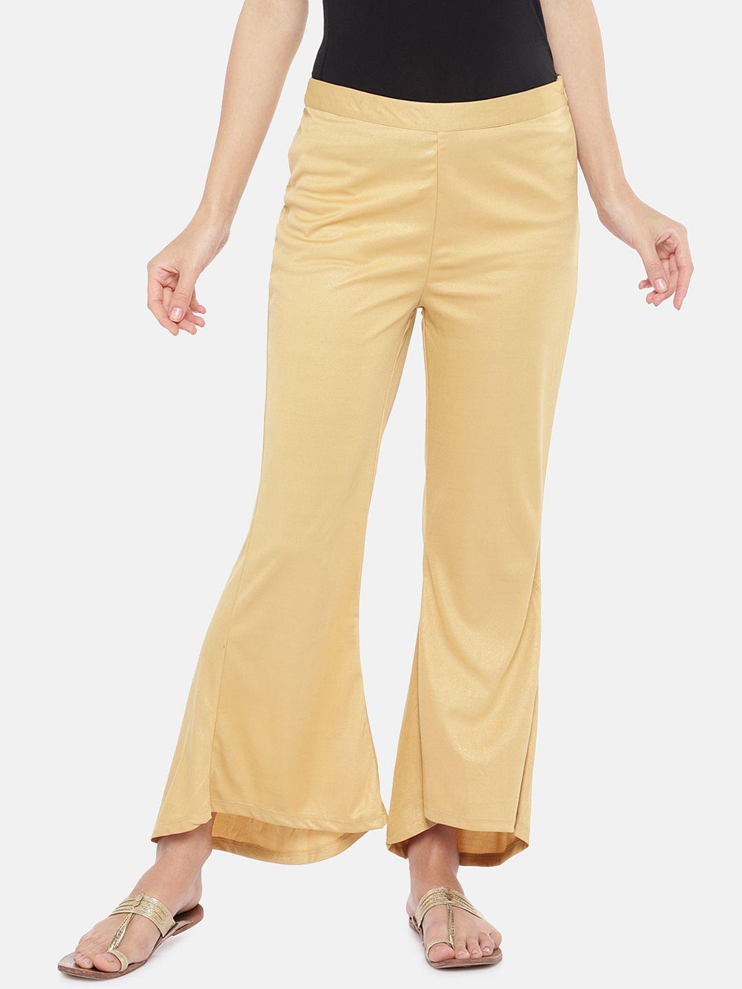 globus women gold-toned slim fit solid bootcut trousers
