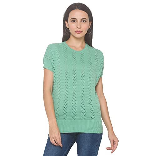 globus women green self design sweaters