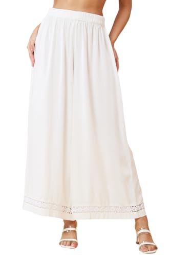 globus women ivory solid flared palazzo-3633597002