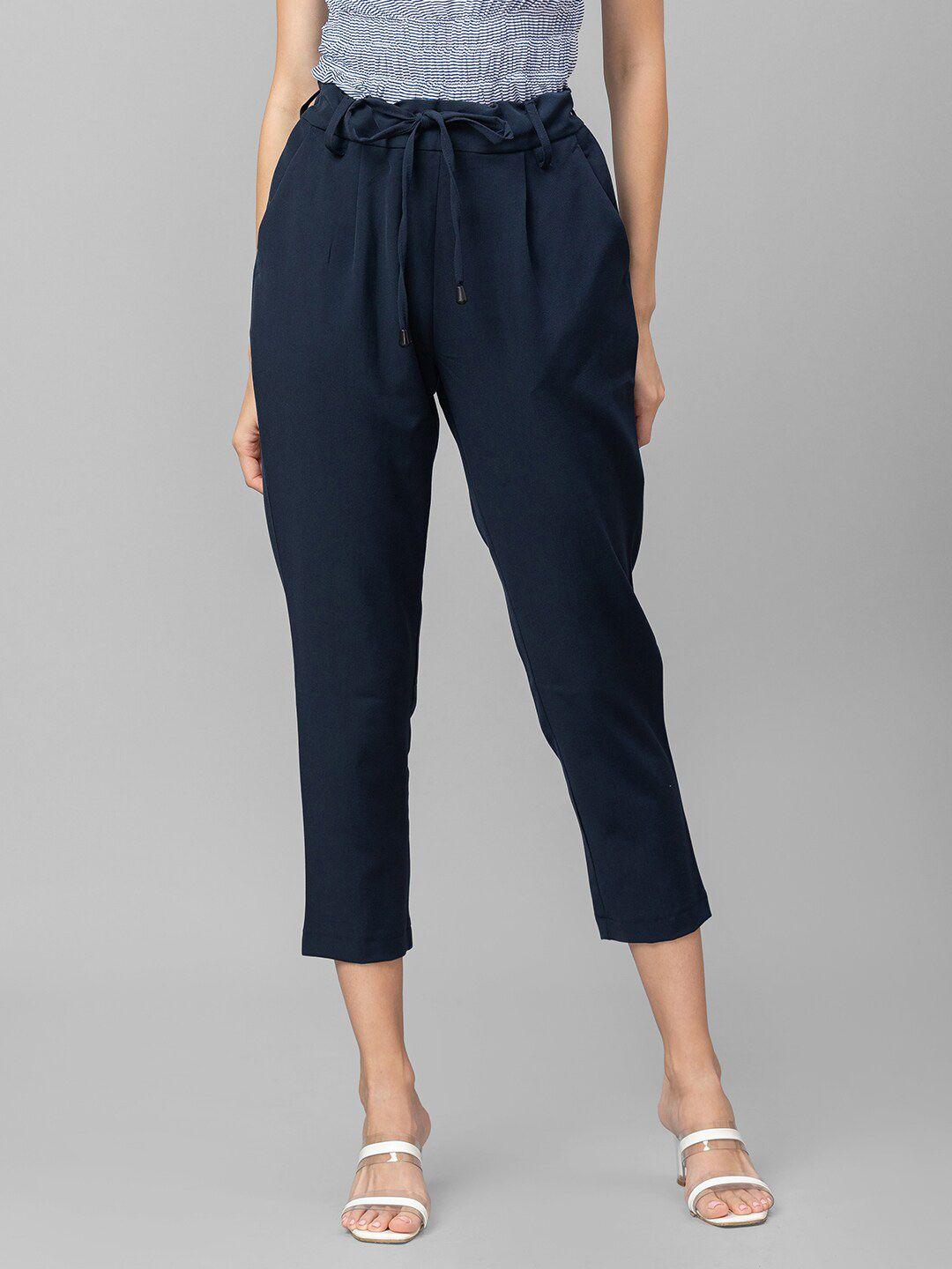 globus women navy blue pleated trousers