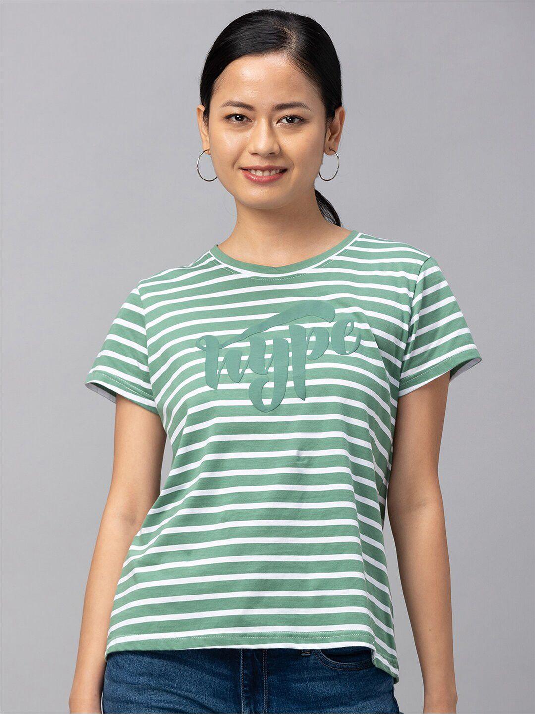 globus women olive green typography striped applique t-shirt