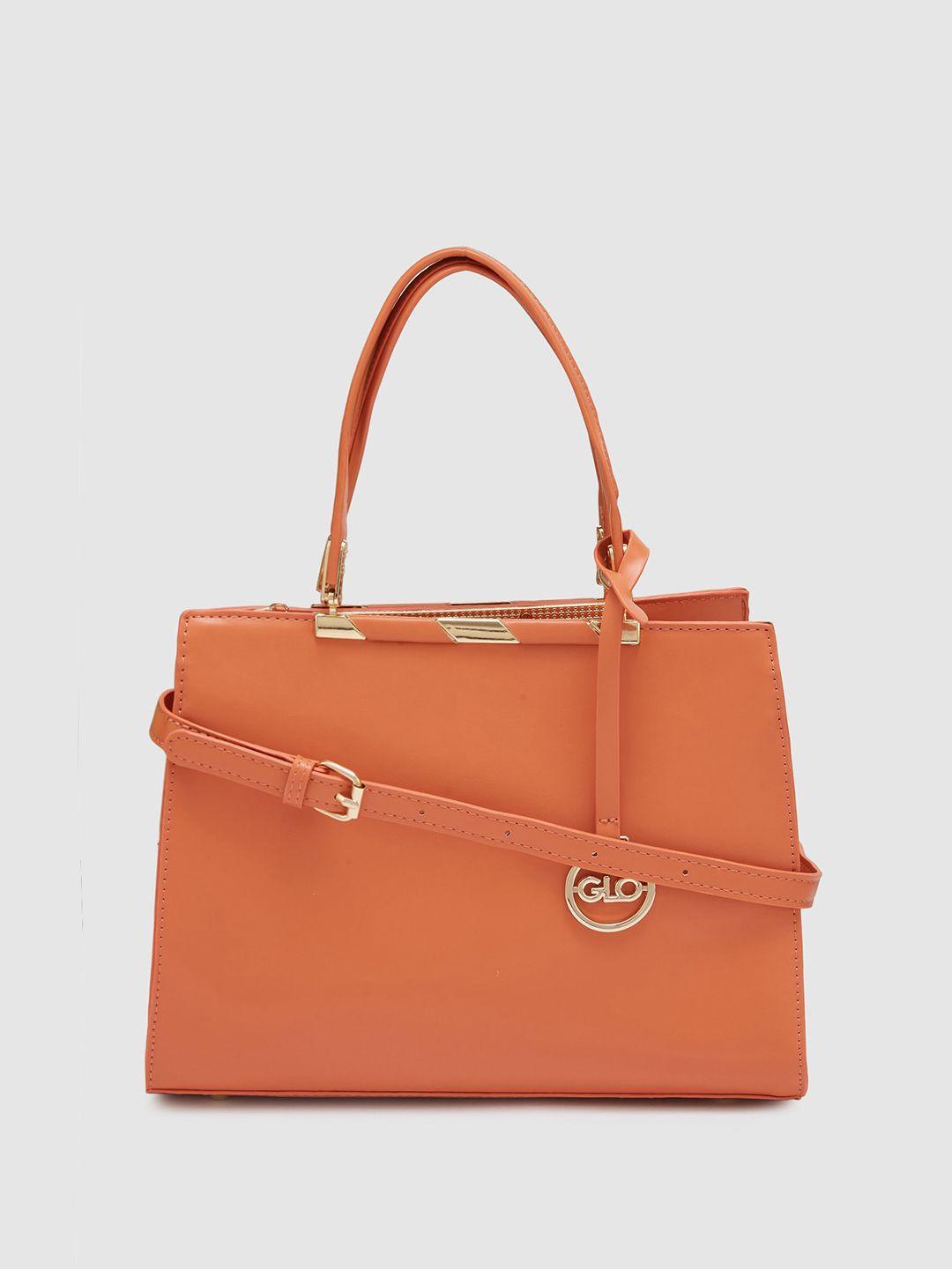 globus women orange solid casual handheld bag