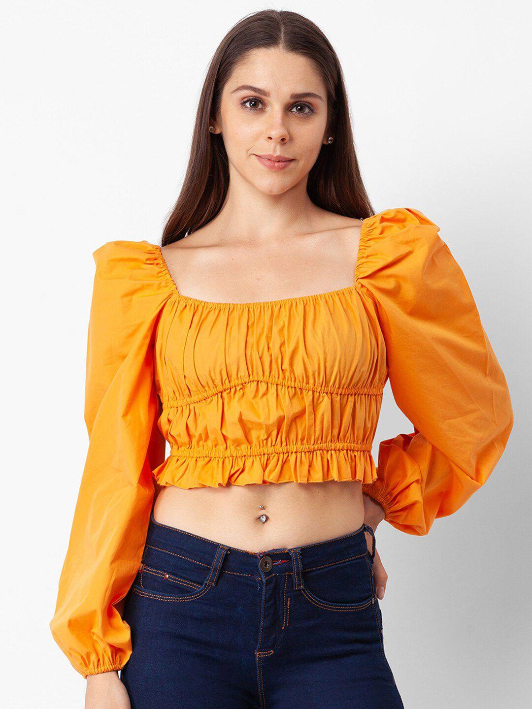 globus women orange solid crop top