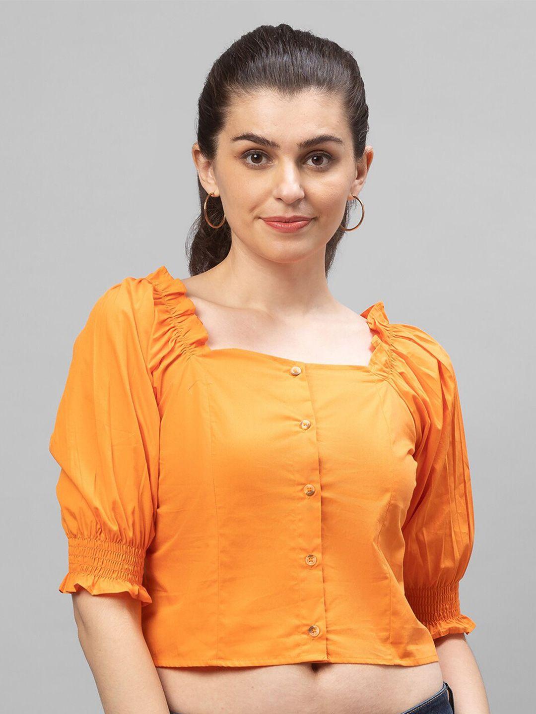 globus women orange solid crop top