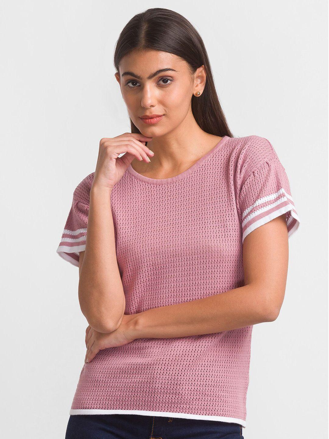 globus women pink & parrot pink pure cotton t-shirt