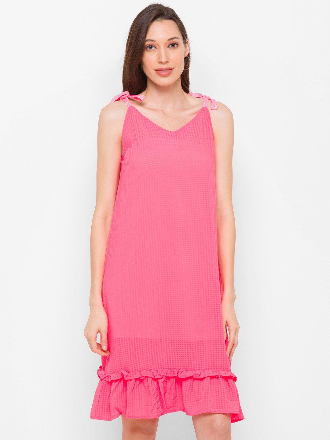 globus women pink checked a-line dress