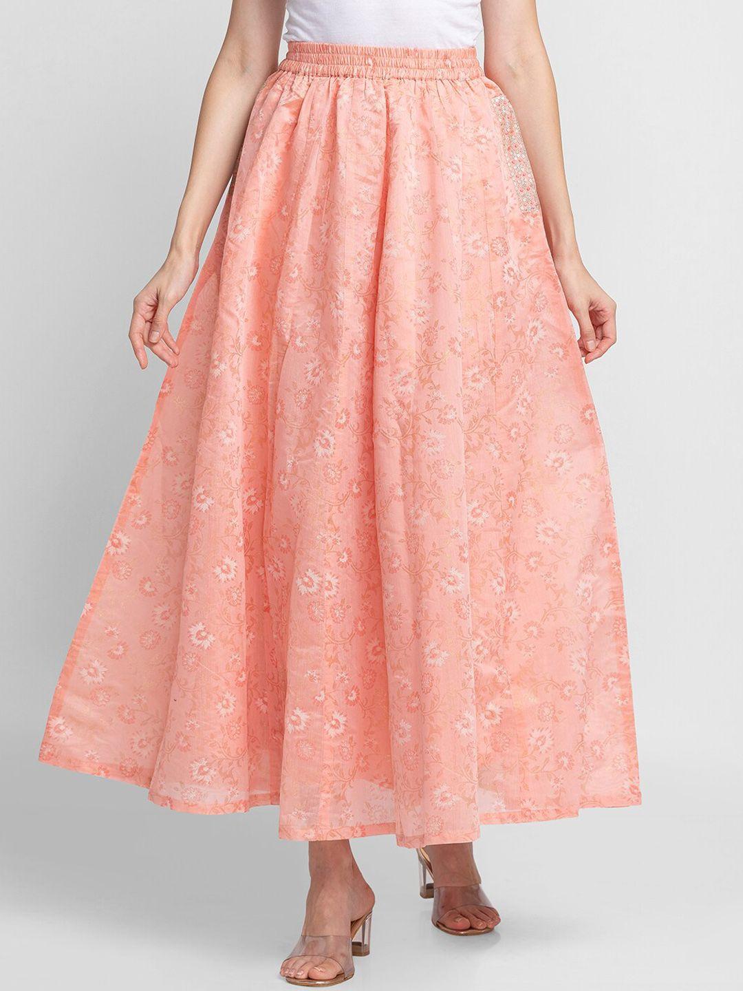 globus women pink printed flared skirt