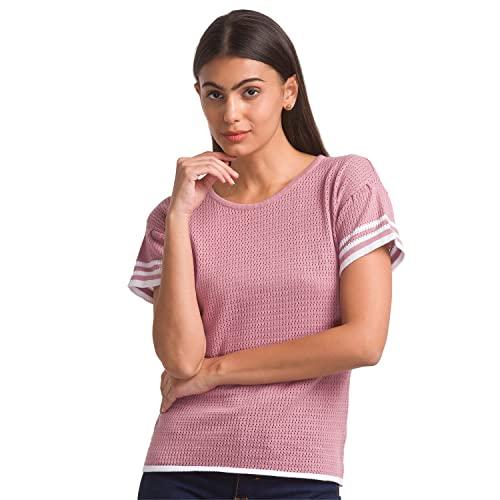 globus women pink self design tshirt