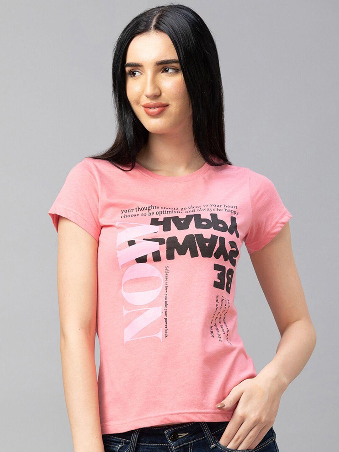 globus women pink typography printed t-shirt