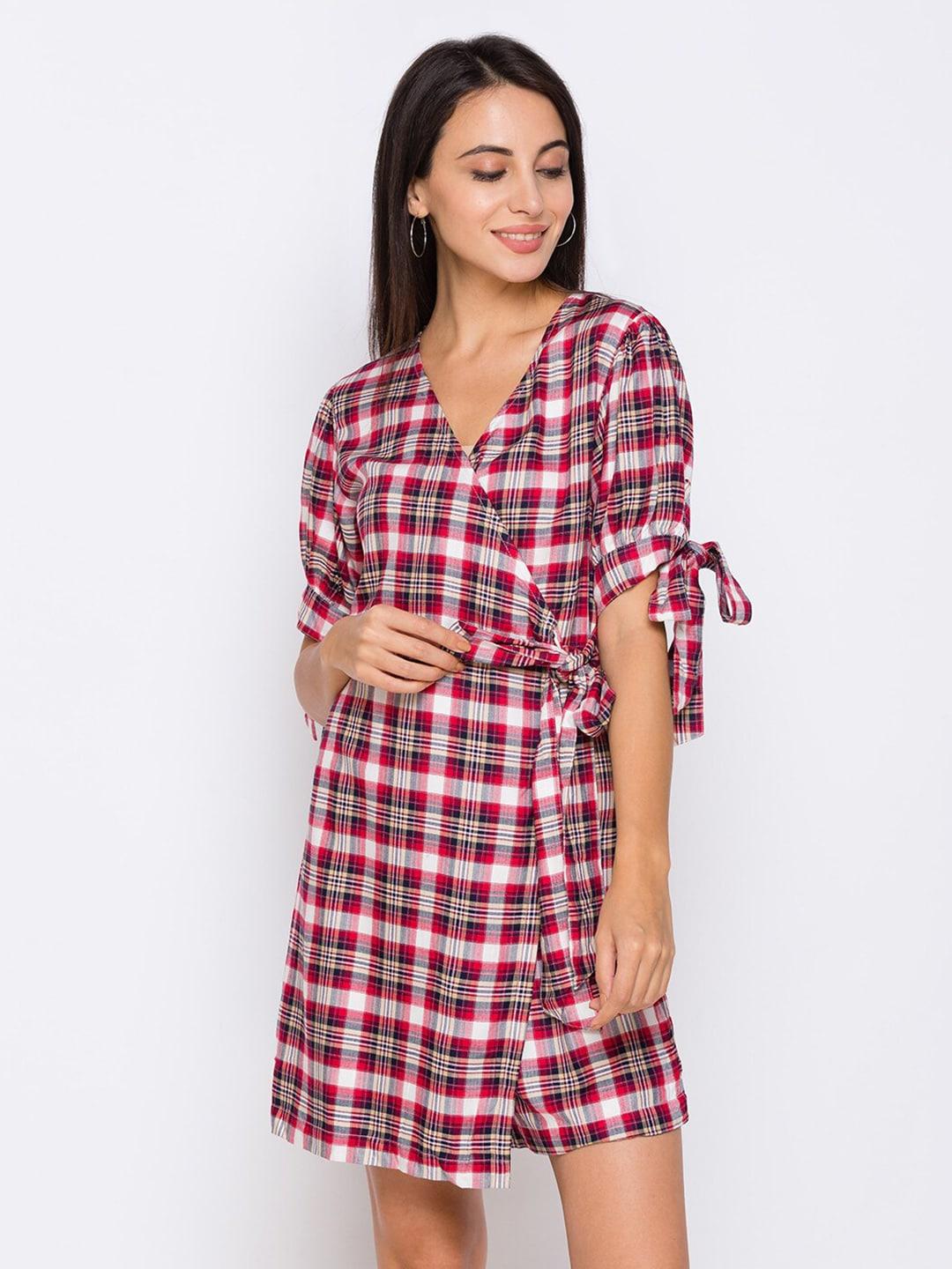 globus women red checked jumpsuit