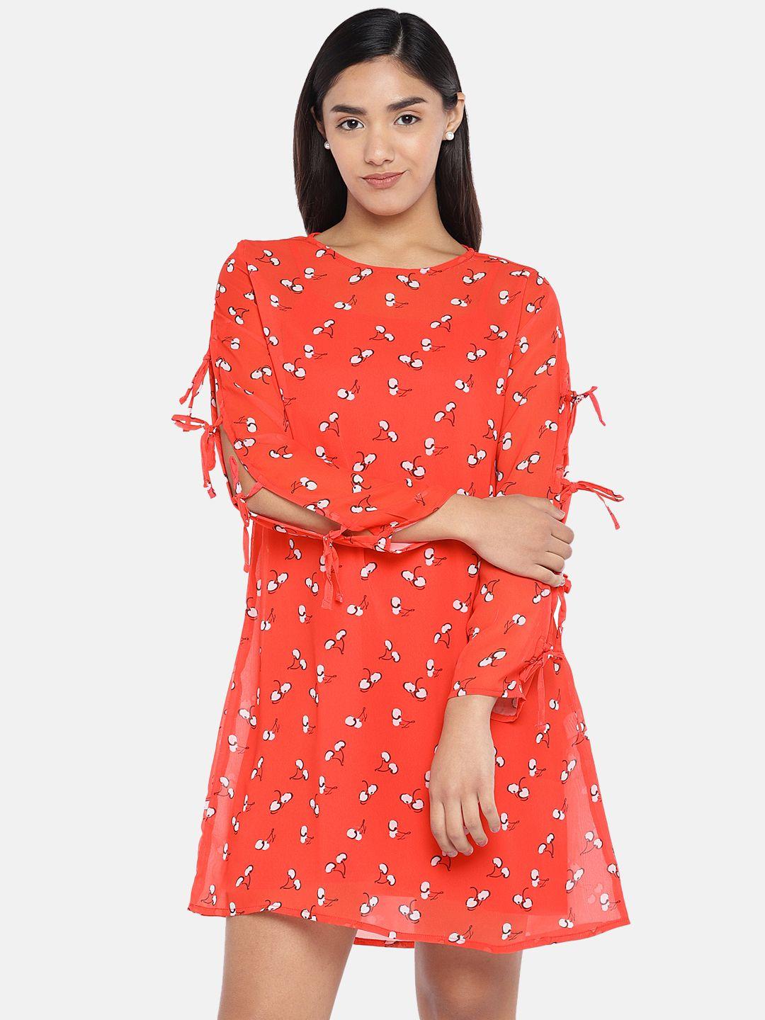 globus women red printed a-line dress