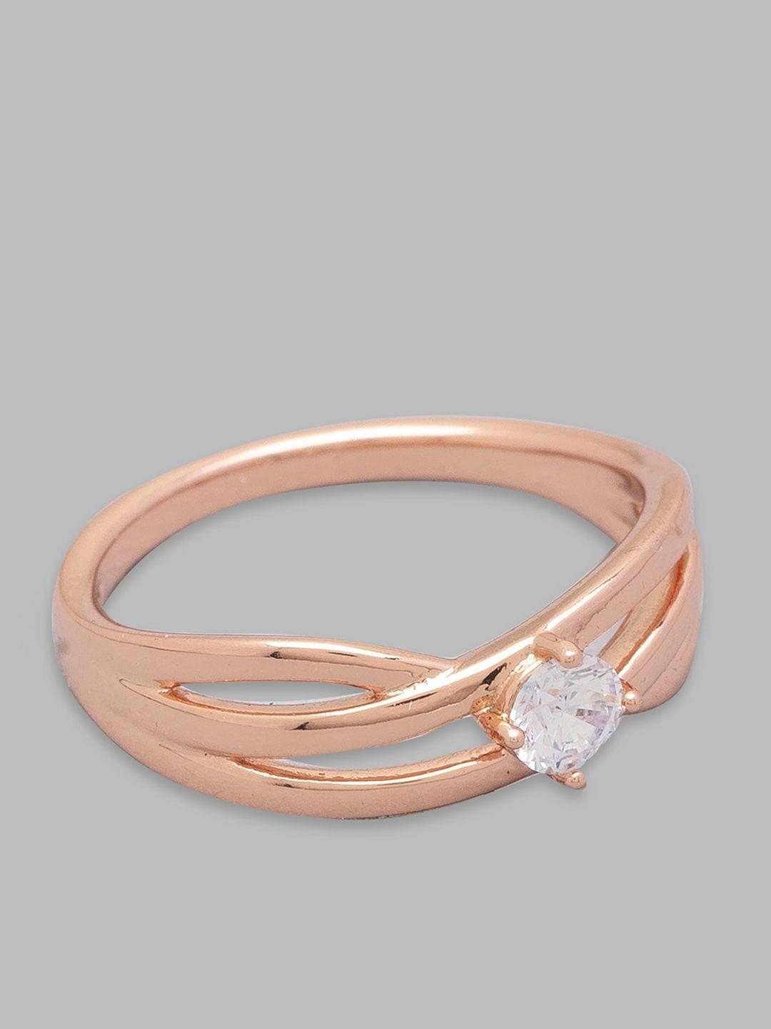 globus women rose gold-plated cz-stone studded finger ring