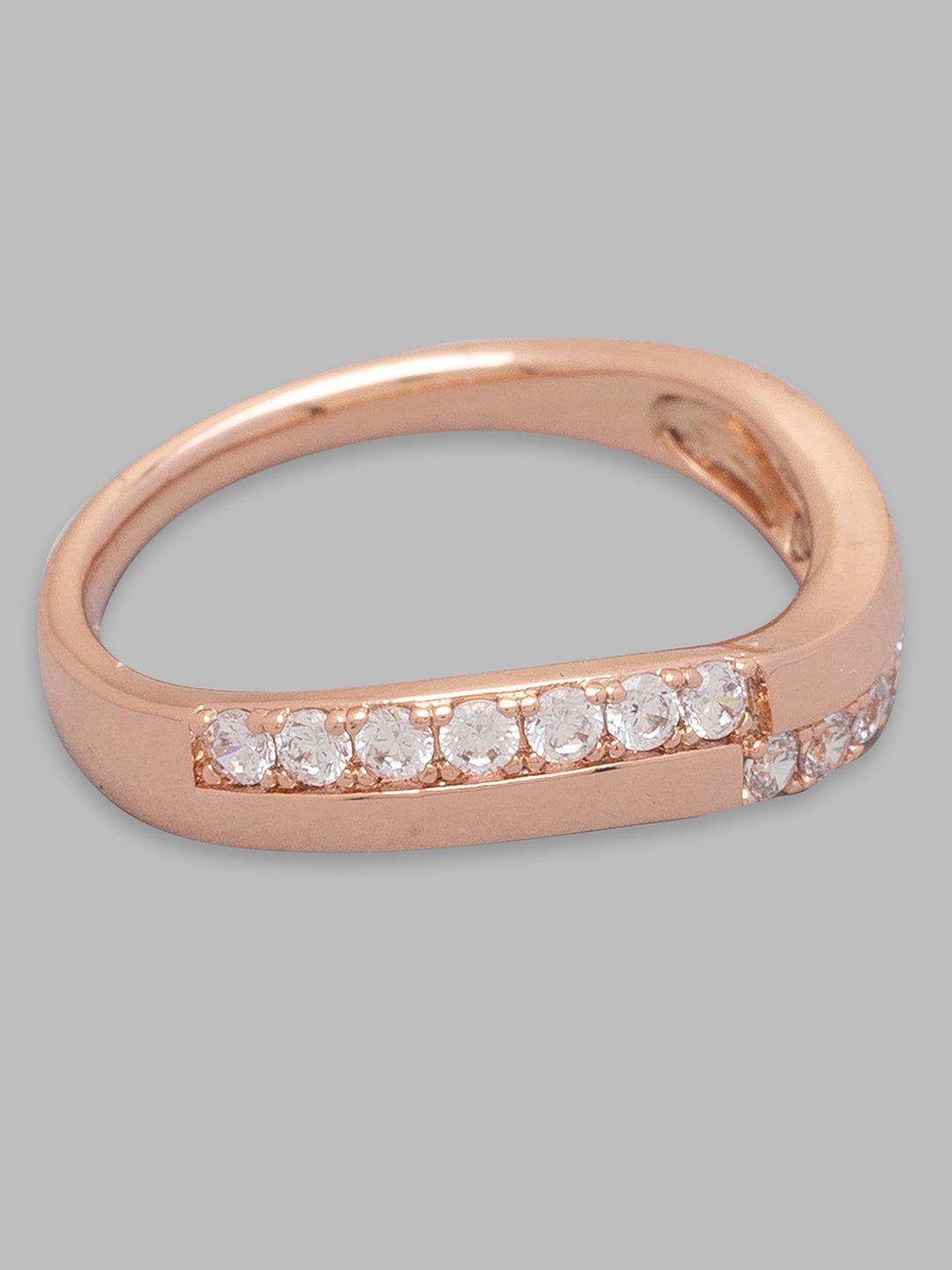 globus women rose gold-plated white cz-studded finger ring