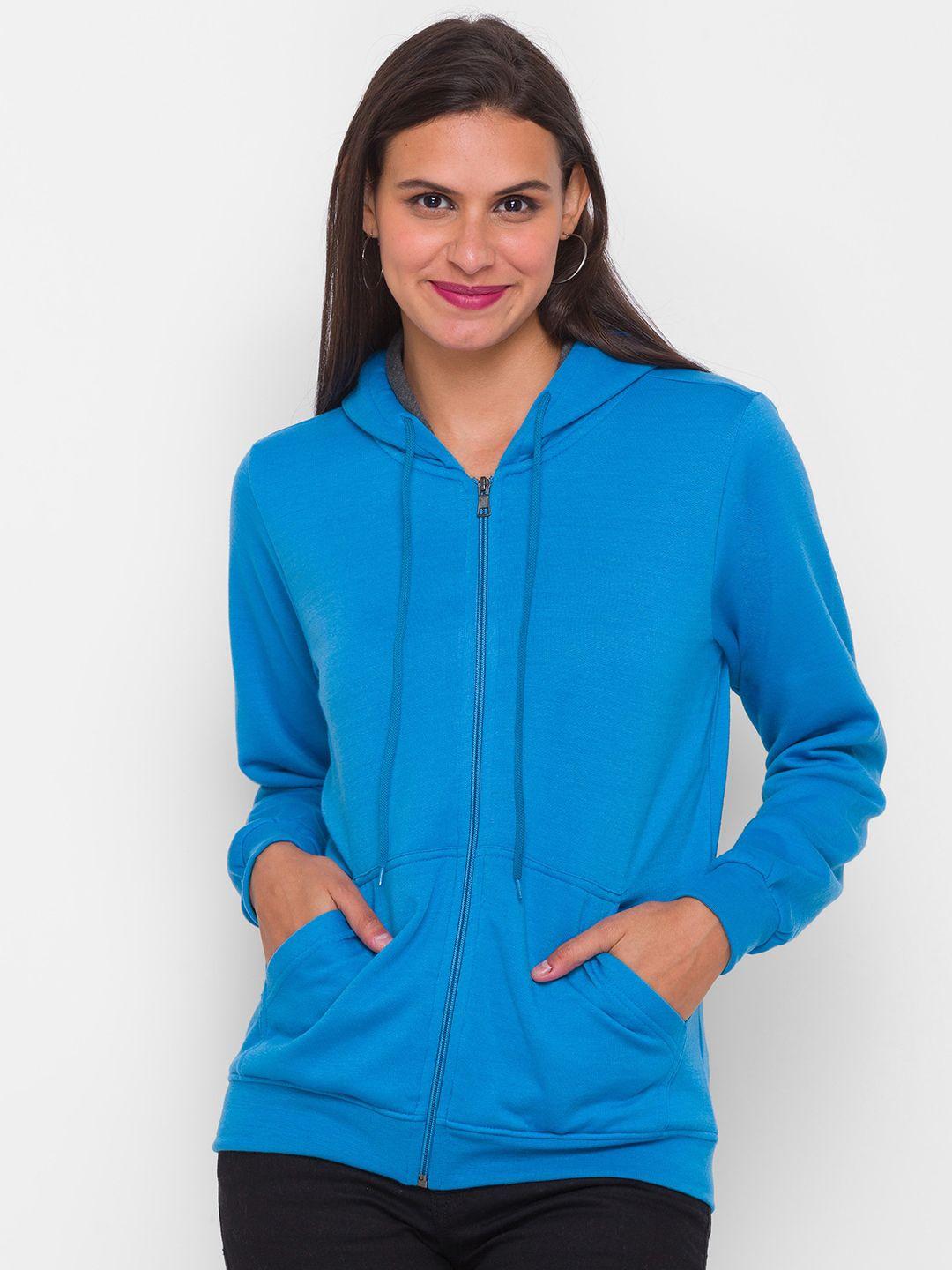 globus women turquoise blue hooded sweatshirt