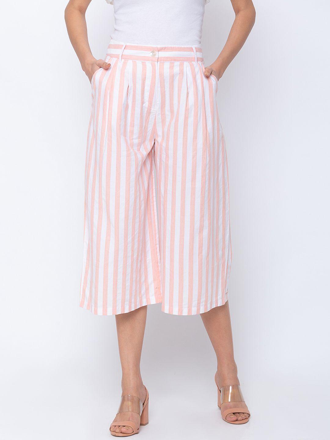 globus women white & orange striped culottes