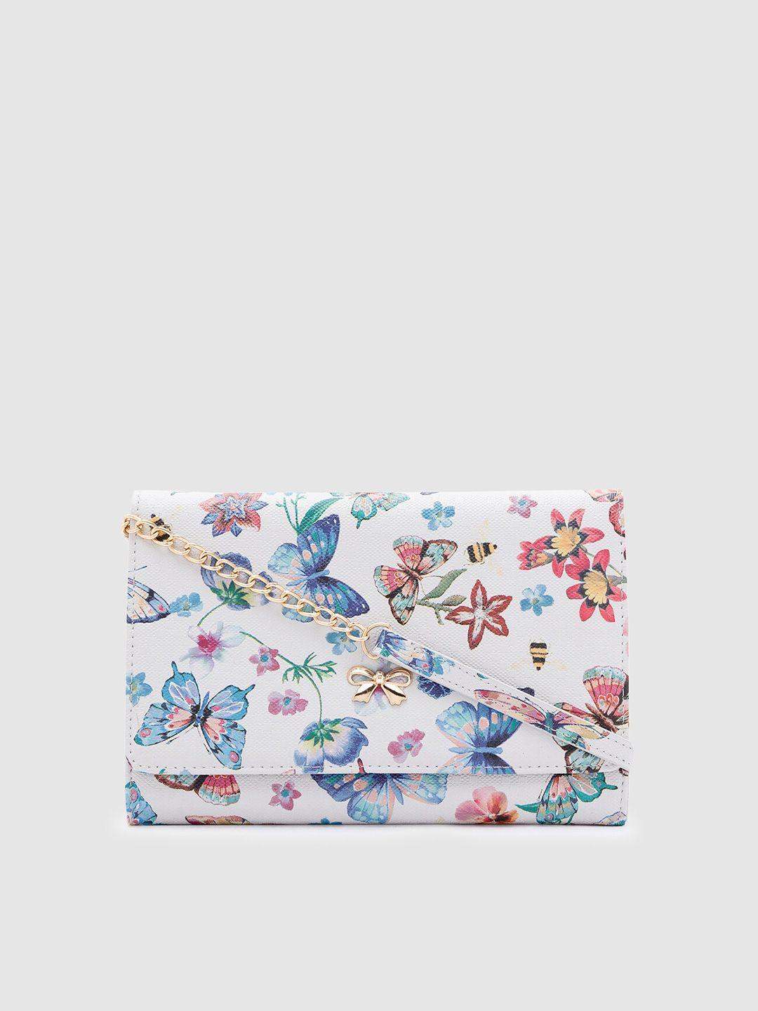 globus women white floral printed pu envelope wallet