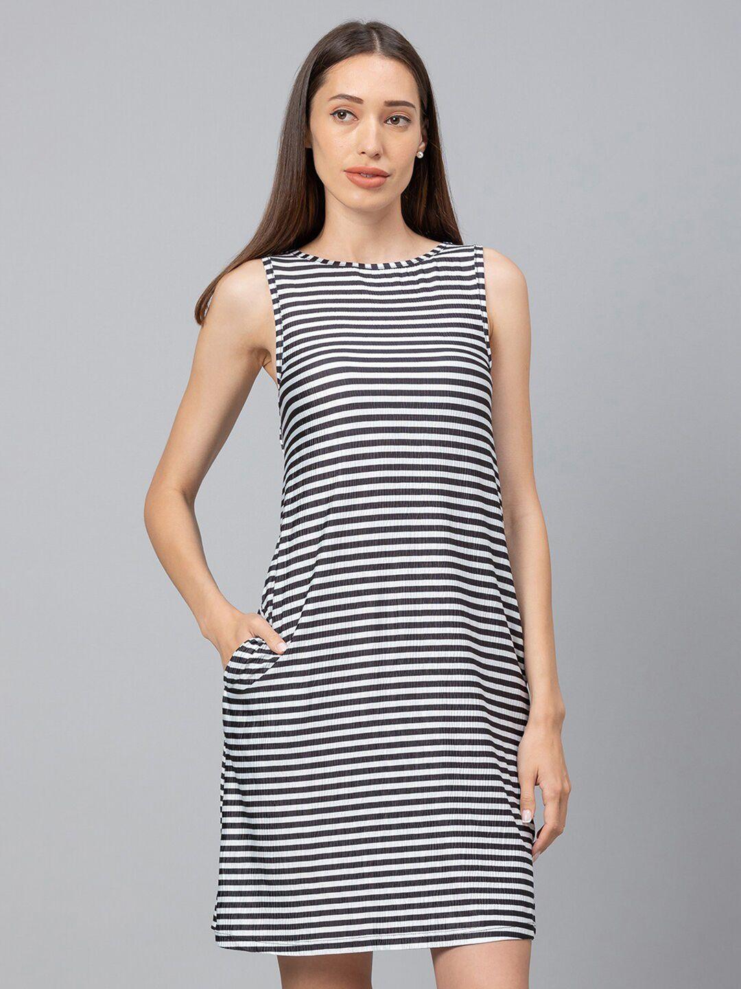 globus womens black & white striped sheath dress