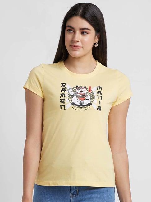 globus yellow cotton printed t-shirt