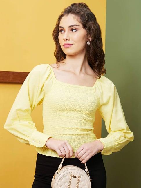 globus yellow cotton self pattern top