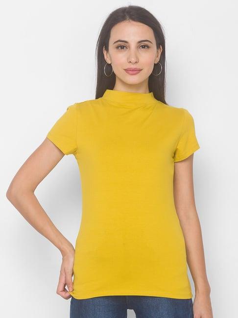 globus yellow cotton solid t-shirt