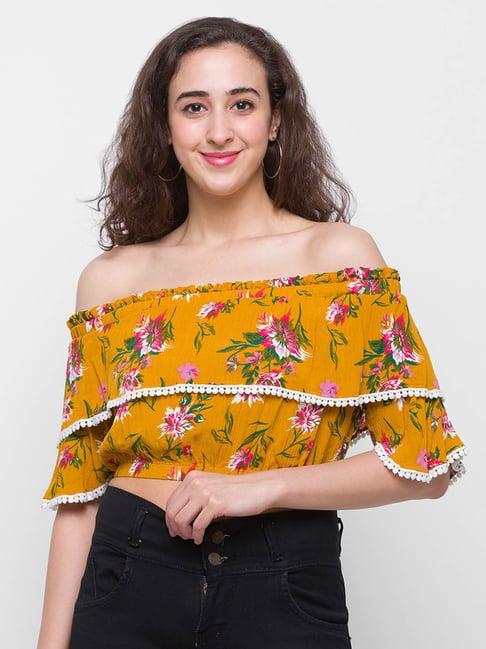 globus yellow floral print crop top