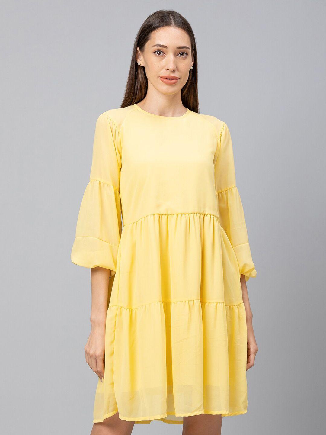 globus yellow georgette a-line dress