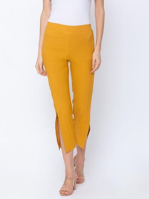 globus yellow regular fit trousers