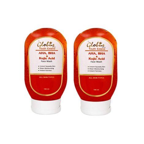 globus youth extented - exfoliating face wash cleanser with aha, bha & kojic acid (100 ml) pack of 2