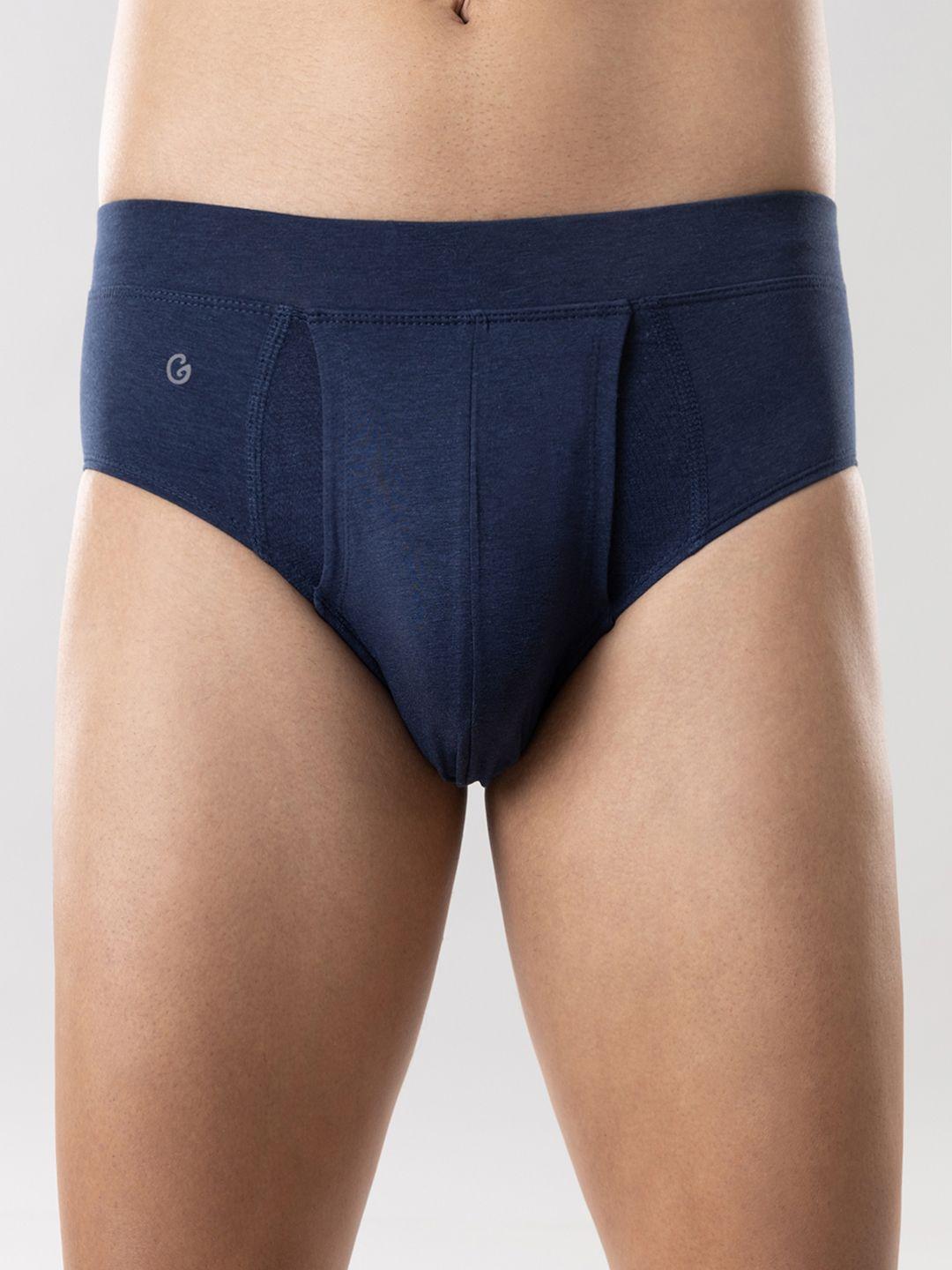 gloot men blue cotton brief with anti odor & cool mesh zones