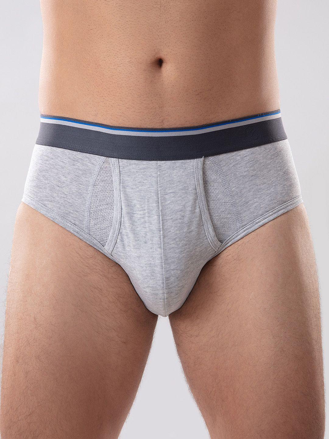 gloot men grey melange solid cotton anti-odor & cool mesh zone basic briefs gluctoebr01