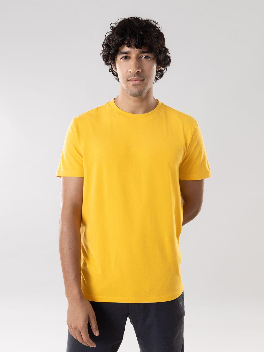 gloot men yellow stretch cotton anti odor & anti stain round neck t shirt