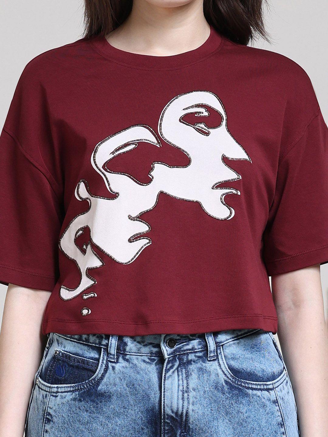 gloria vanderbilt graphic printed drop-shoulder sleeves boxy cotton t-shirt