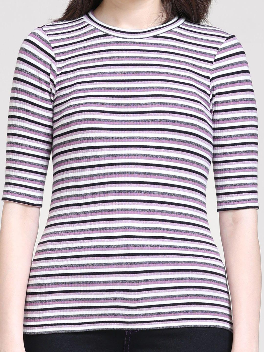 gloria vanderbilt striped pockets slim fit cotton t-shirt