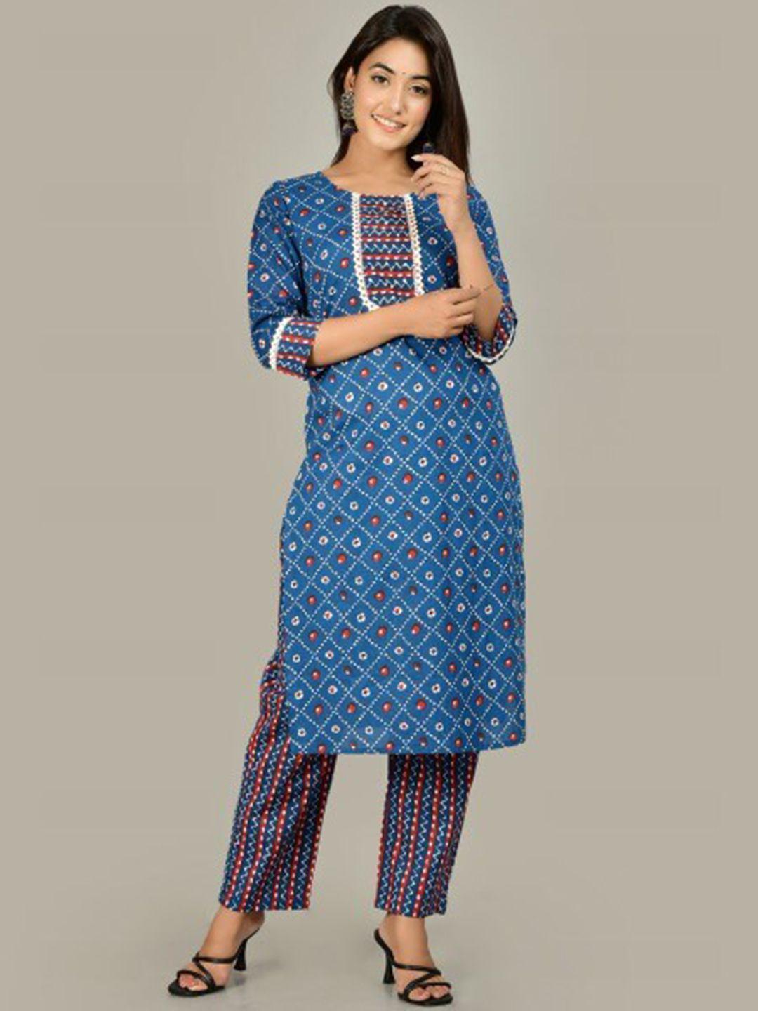 glorious women blue pure cotton kurta with trousers