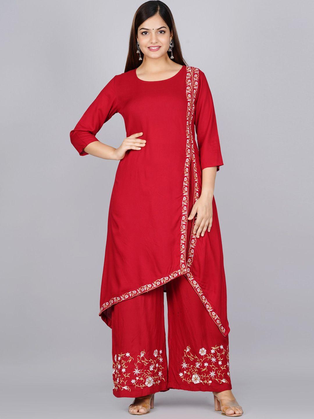 glorious women floral embroidered panelled thread work kurta with palazzos