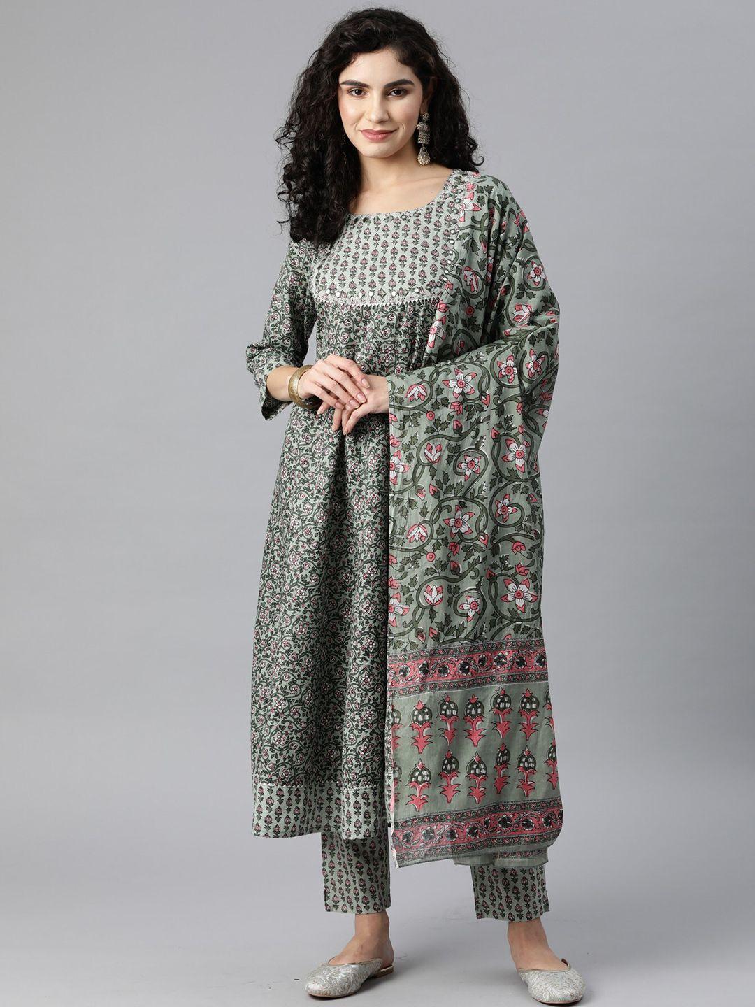 glorious women floral printed pure cotton kurta with trousers & dupatta