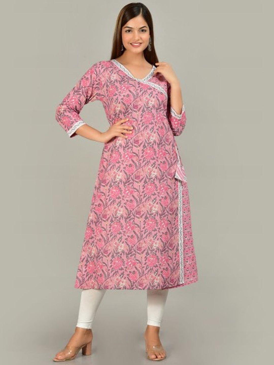 glorious women pink paisley printed floral anarkali kurta